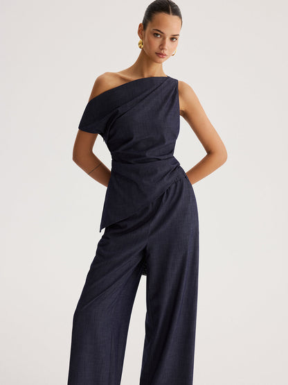Asymmetrical Off-Shoulder Top & Pants Set