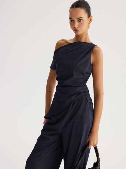 Asymmetrical Off-Shoulder Top & Pants Set