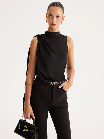 Asymmetric Tie Detail Satin Sleeveless Blouse