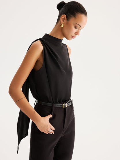 Asymmetric Tie Detail Satin Sleeveless Blouse