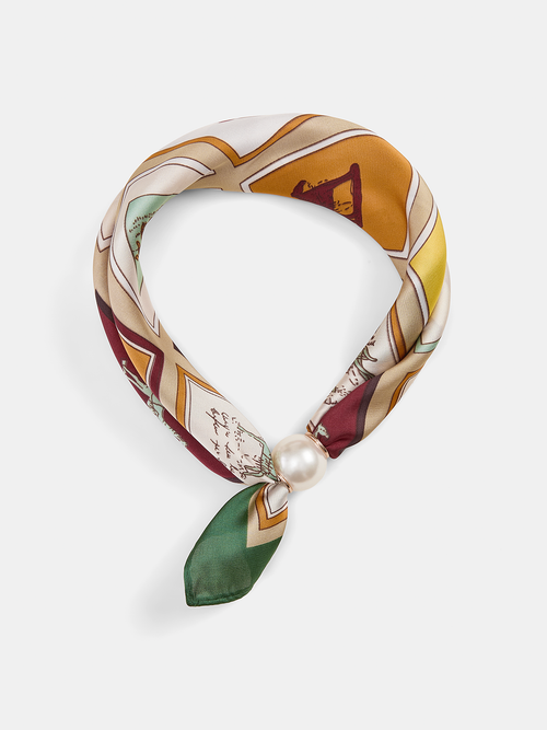 Pearl Accent Printed Scarf