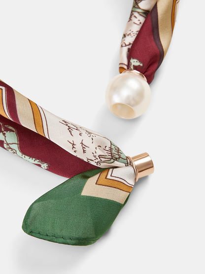 Pearl Accent Printed Scarf