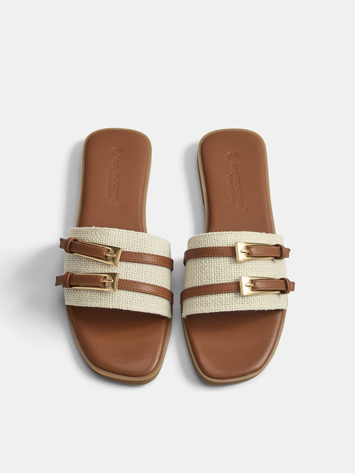Double Buckle Flat Slide Sandals