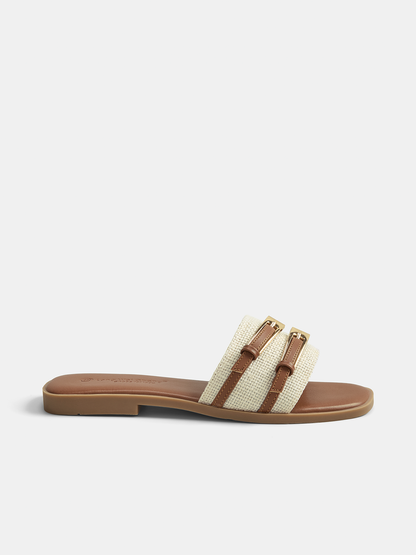 Double Buckle Flat Slide Sandals