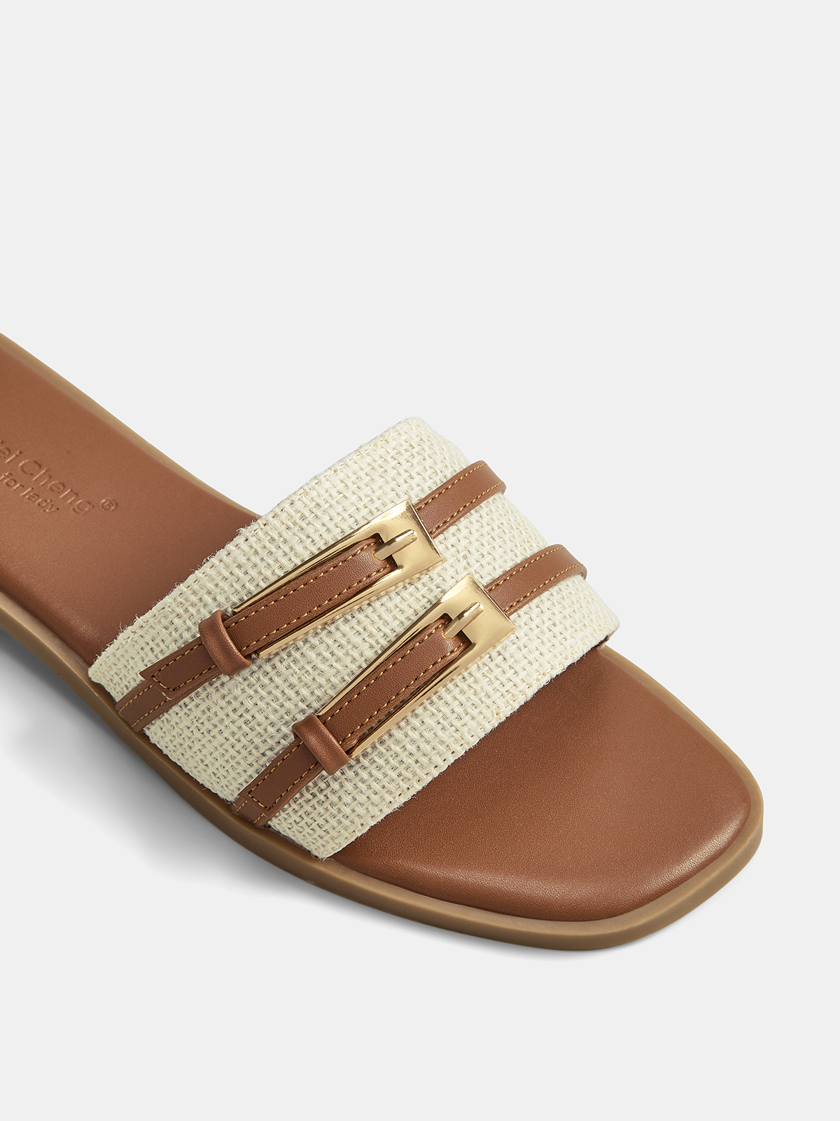 Double Buckle Flat Slide Sandals