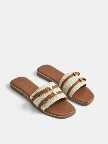 Double Buckle Flat Slide Sandals
