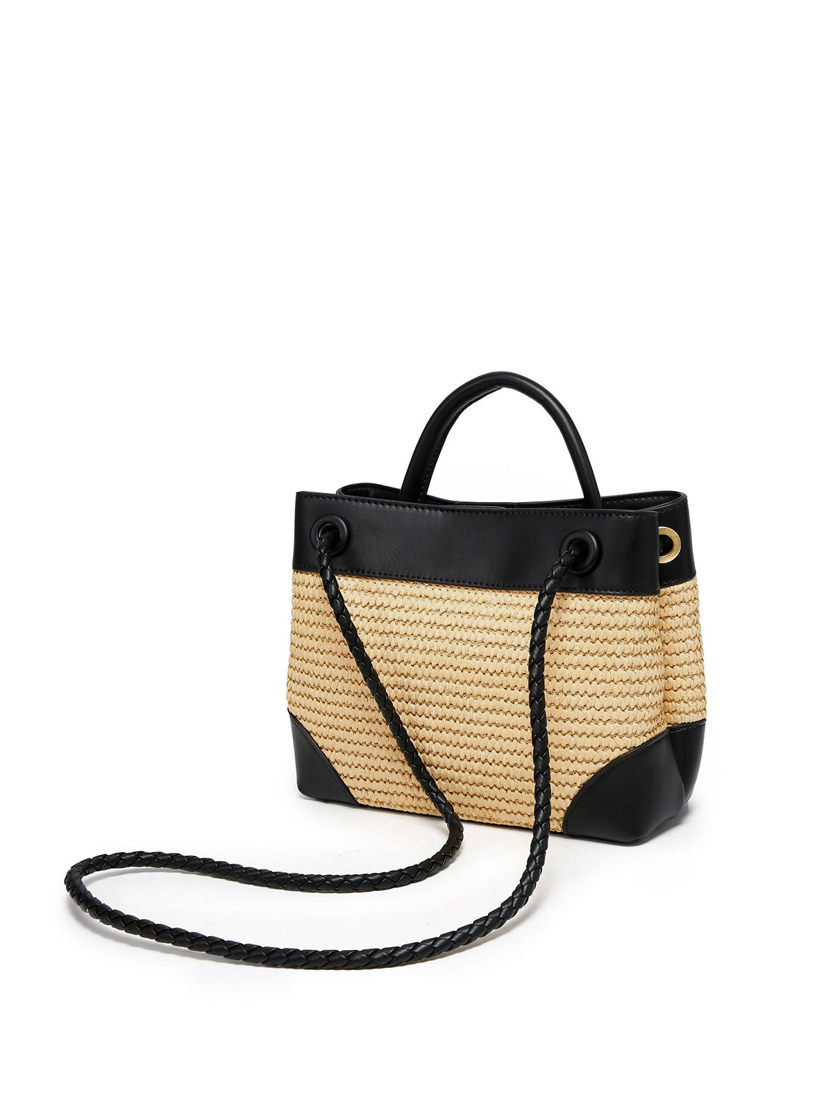 Woven Metal Accent Top Handle Handbag