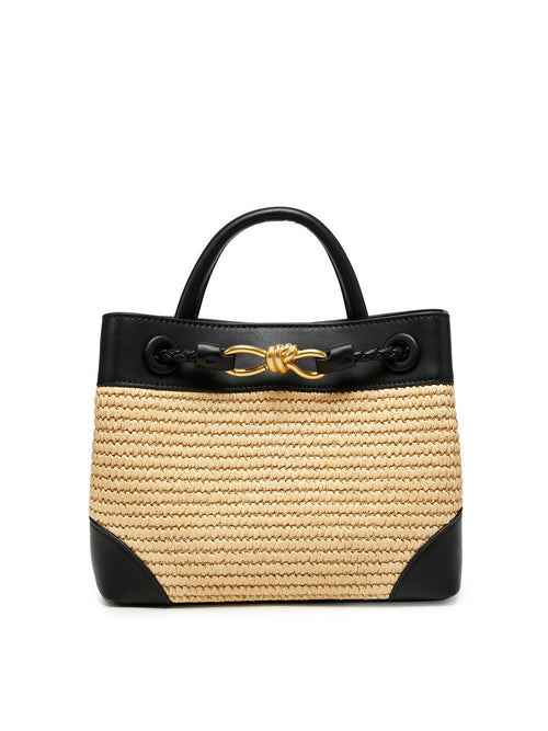 Woven Metal Accent Top Handle Handbag