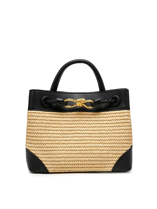 Woven Metal Accent Top Handle Handbag