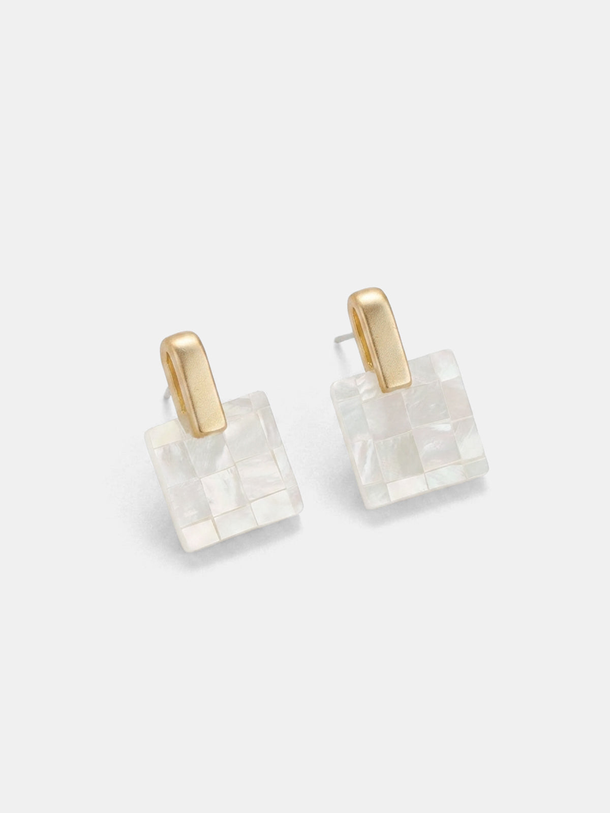 Checkered Mother of Pearl Square Earrings