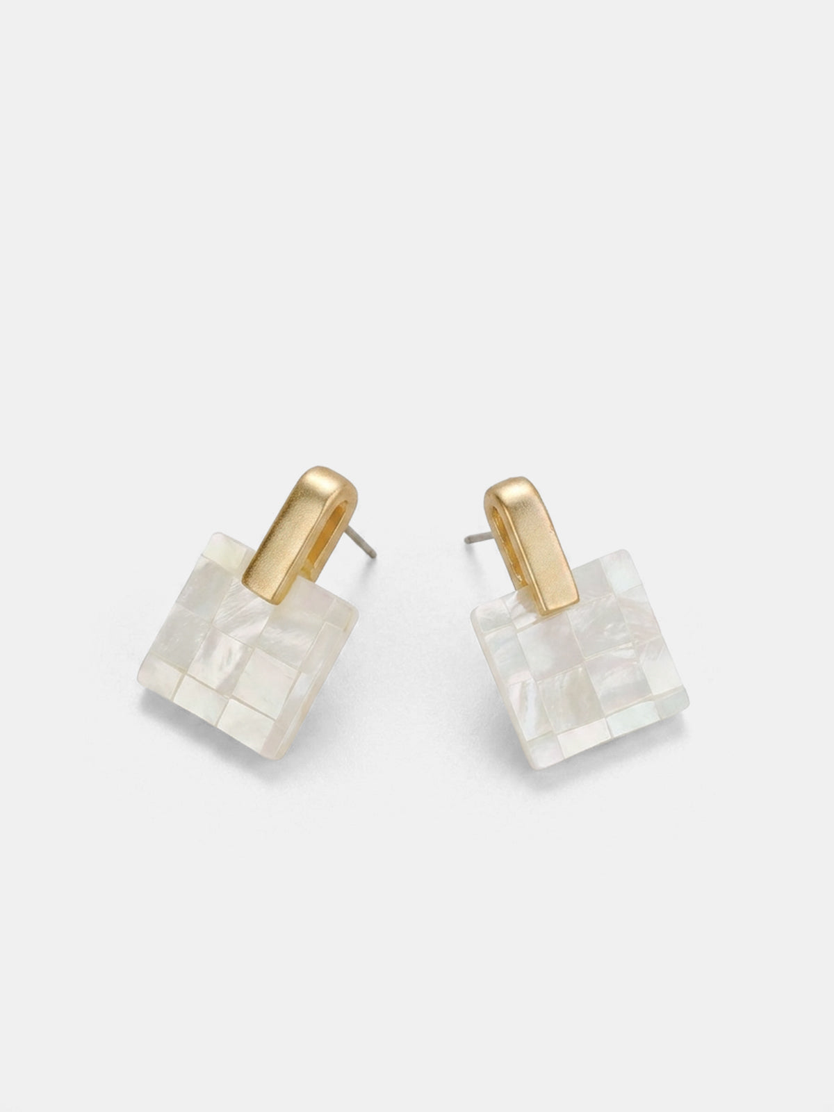 Checkered Mother of Pearl Square Earrings