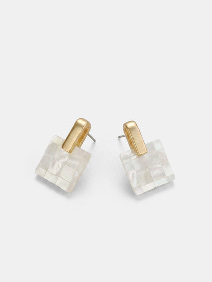 Checkered Mother of Pearl Square Earrings