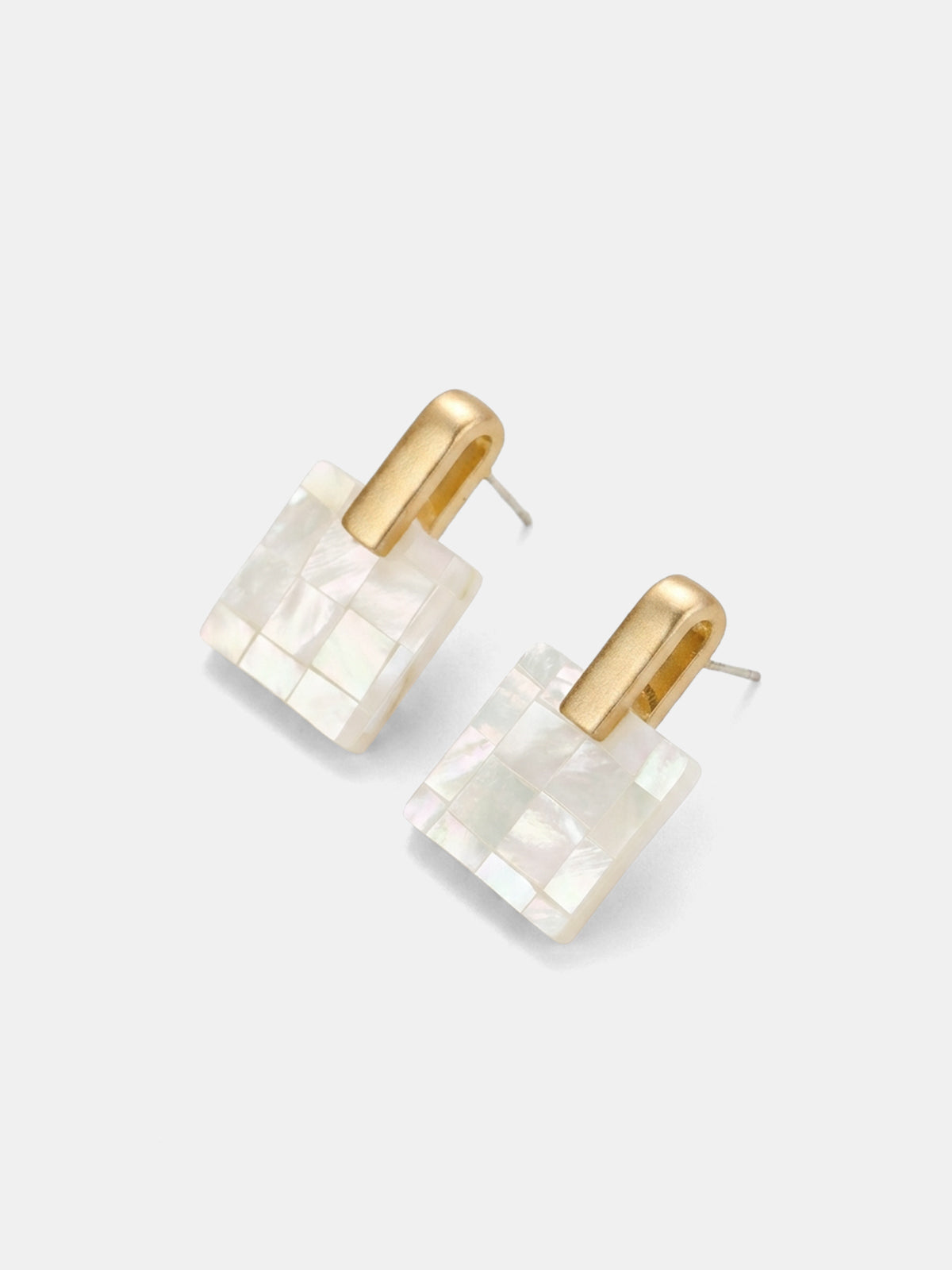 Checkered Mother of Pearl Square Earrings