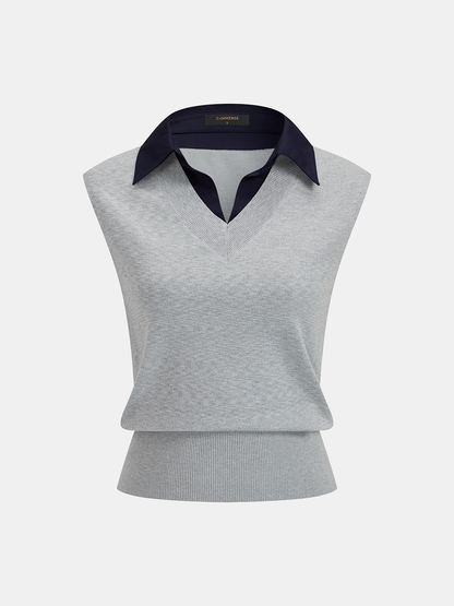 Contrast Collar Knit Vest