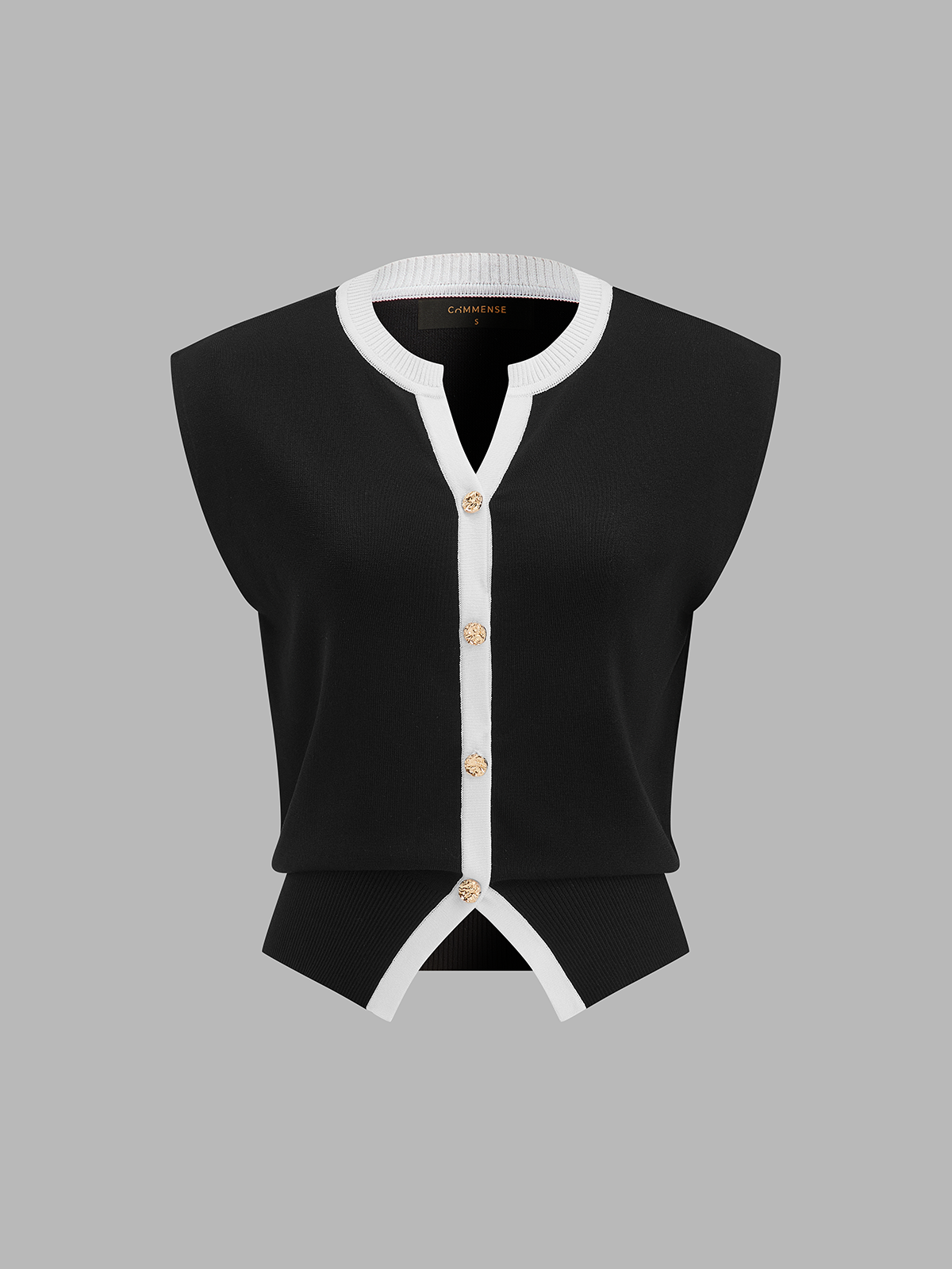 Contrast Trim Metal Button Knit Vest