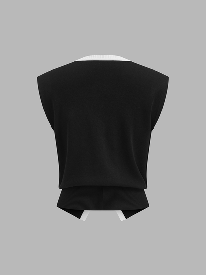 Contrast Trim Metal Button Knit Vest