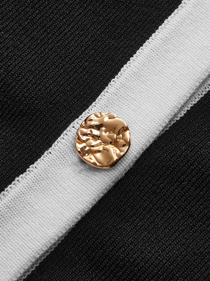 Contrast Trim Metal Button Knit Vest
