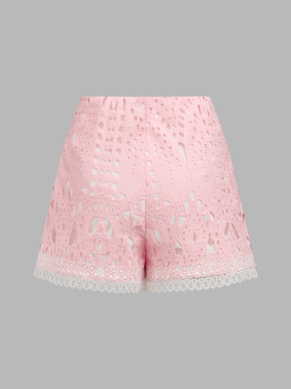 V-Neck Guipure Lace Peplum Top & Shorts Set