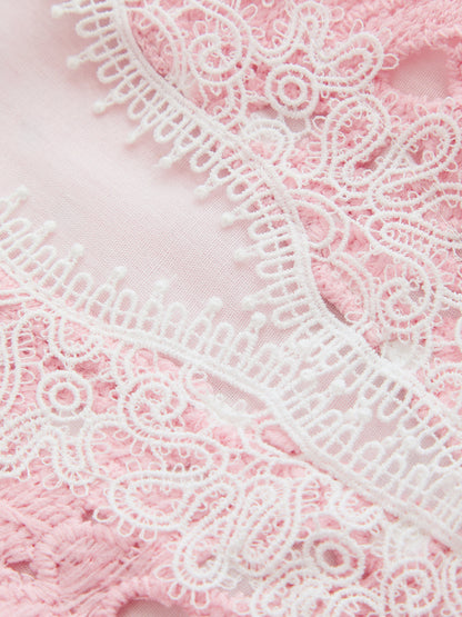 V-Neck Guipure Lace Peplum Top & Shorts Set