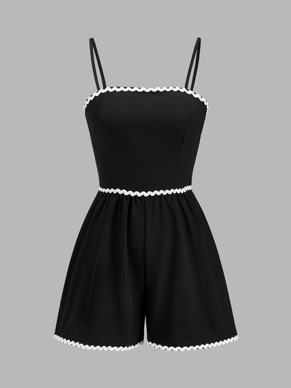 Contrast Wavy Trim Cami Romper