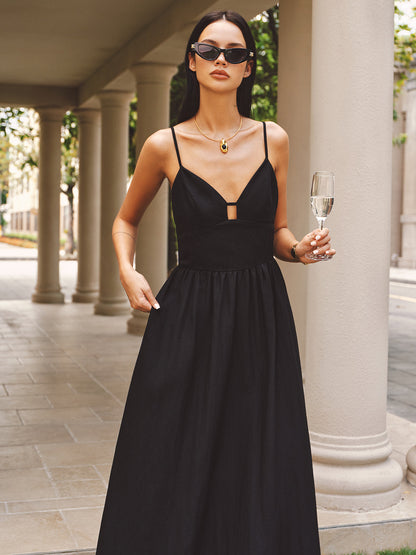 Keyhole Bustier Cotton Linen Cami Maxi Dress