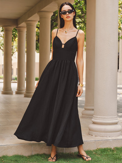 Keyhole Bustier Cotton Linen Cami Maxi Dress