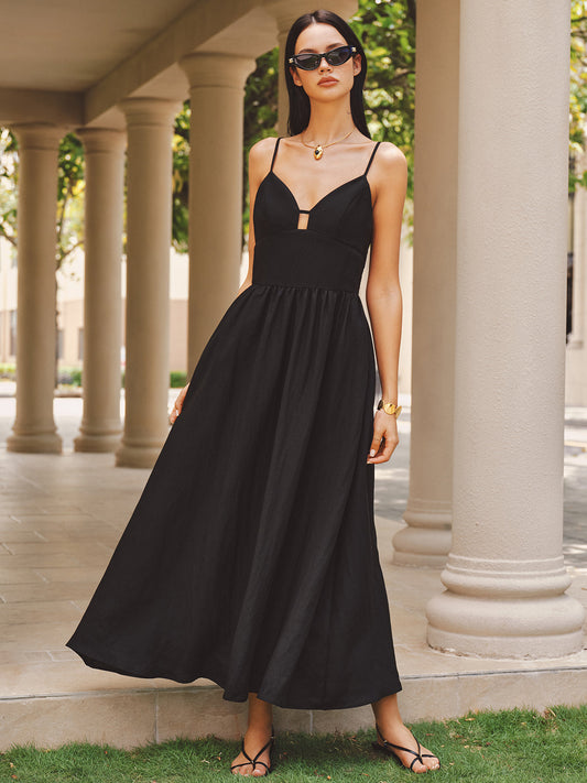 Keyhole Bustier Cotton Linen Cami Maxi Dress