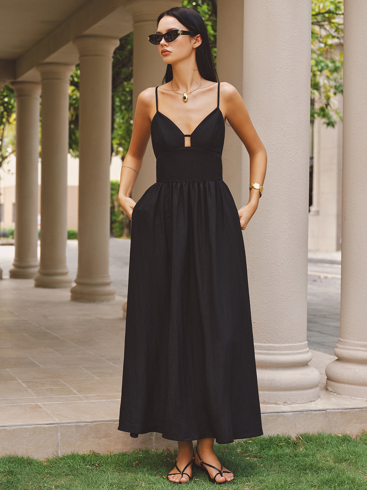 Keyhole Bustier Cotton Linen Cami Maxi Dress