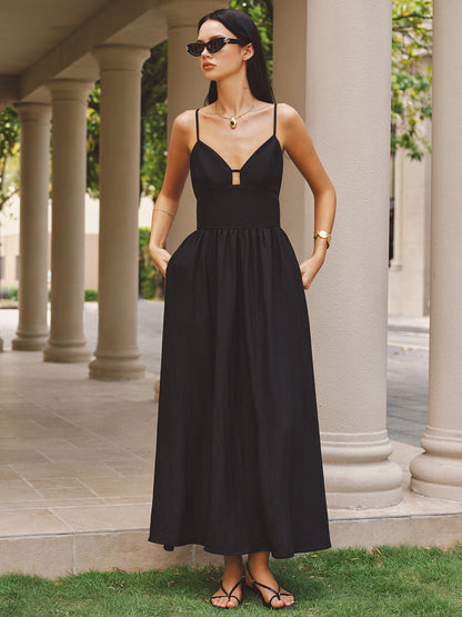 Keyhole Bustier Cotton Linen Cami Maxi Dress