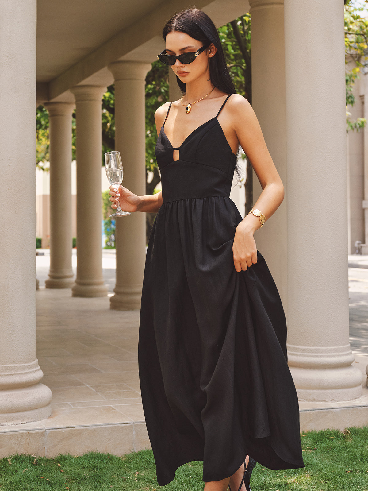 Keyhole Bustier Cotton Linen Cami Maxi Dress