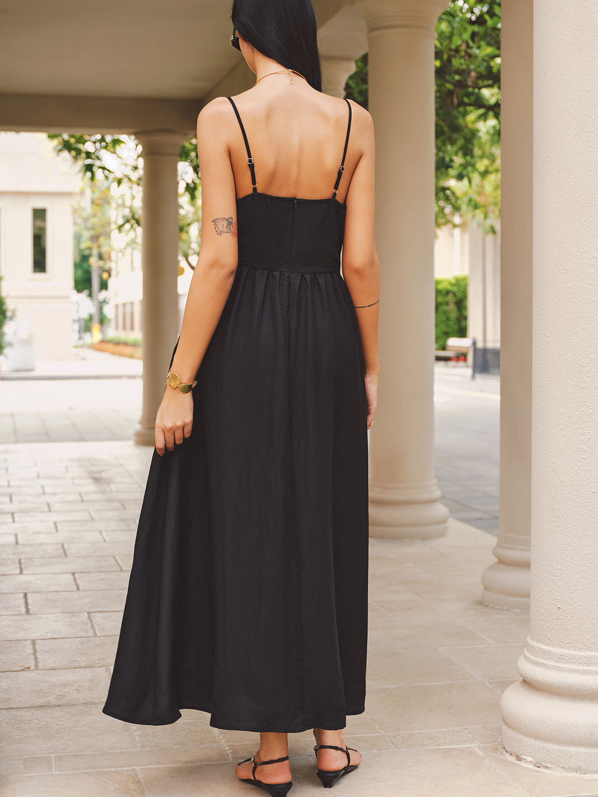 Keyhole Bustier Cotton Linen Cami Maxi Dress