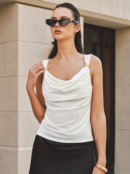 Ring Detail Cowl Neck Tank Top