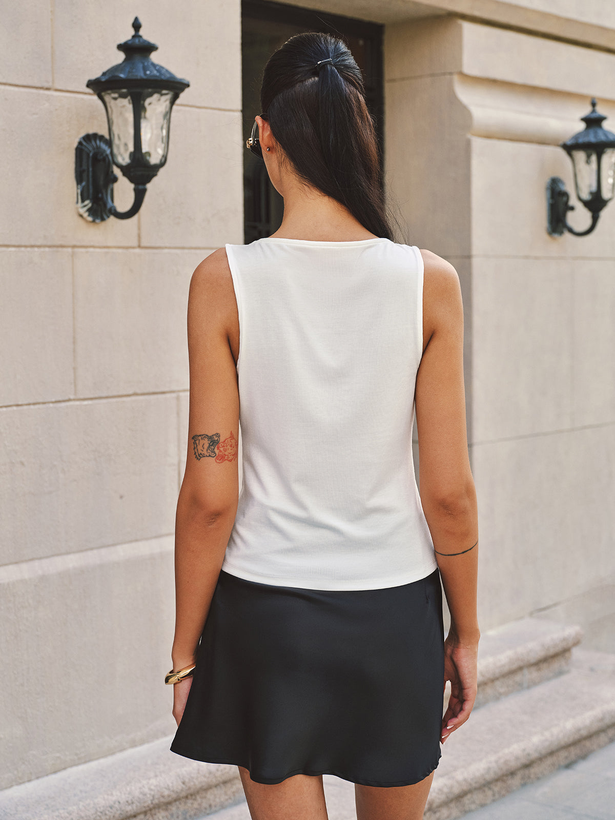 Ring Detail Cowl Neck Tank Top