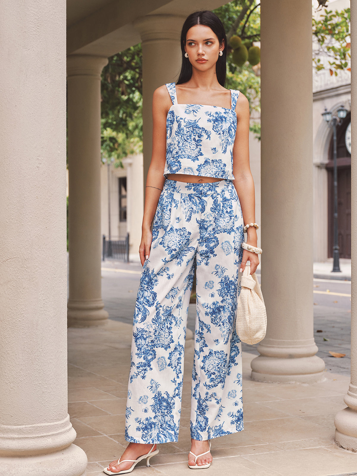 Square Neck Floral Print Top & Pants Set