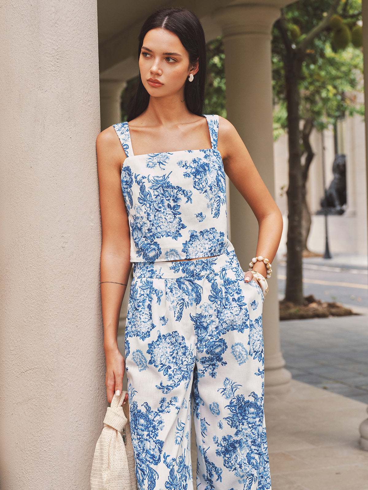 Square Neck Floral Print Top & Pants Set