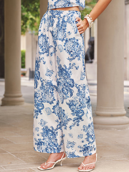 Square Neck Floral Print Top & Pants Set