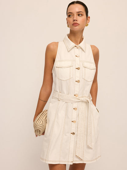 Sleeveless Belted Denim Shirt Dress