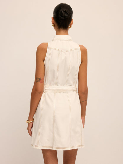 Sleeveless Belted Denim Shirt Dress