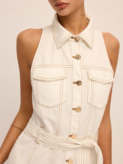 Sleeveless Belted Denim Shirt Dress
