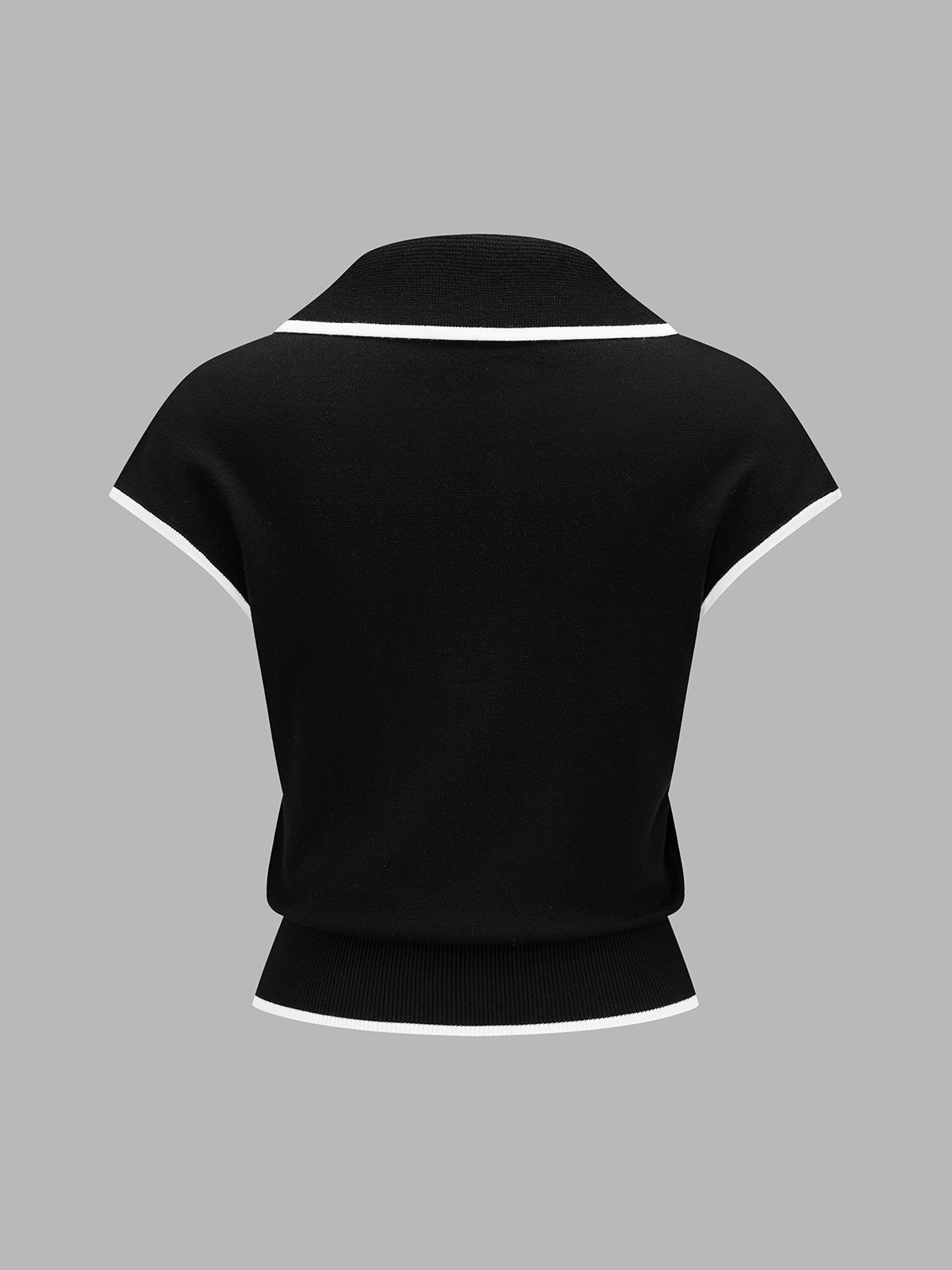 Contrast Trim Short Sleeve Knitted Polo Top