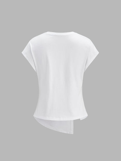Twist-Front Asymmetric Cotton T-Shirt