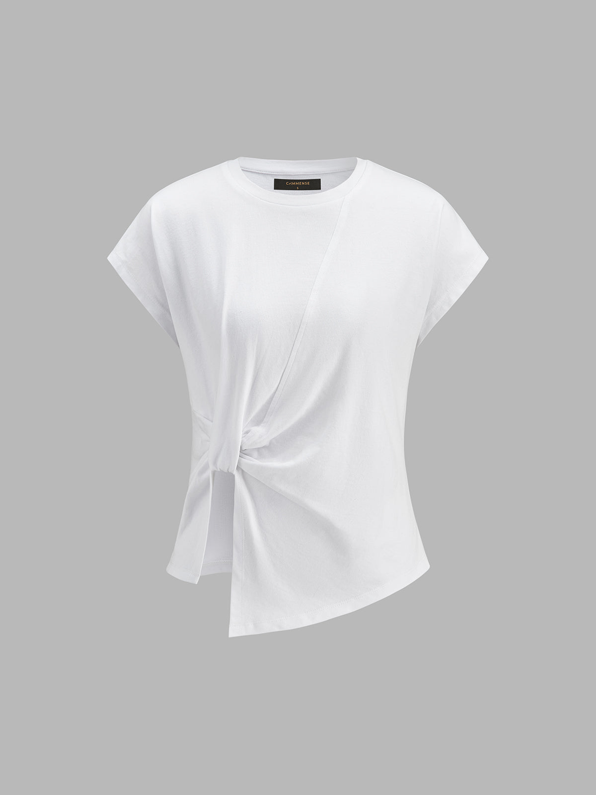 Twist-Front Asymmetric Cotton T-Shirt