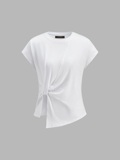 Twist-Front Asymmetric Cotton T-Shirt