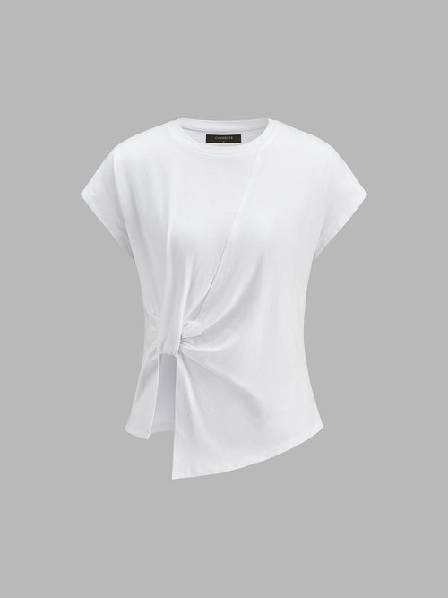 Twist-Front Asymmetric Cotton T-Shirt