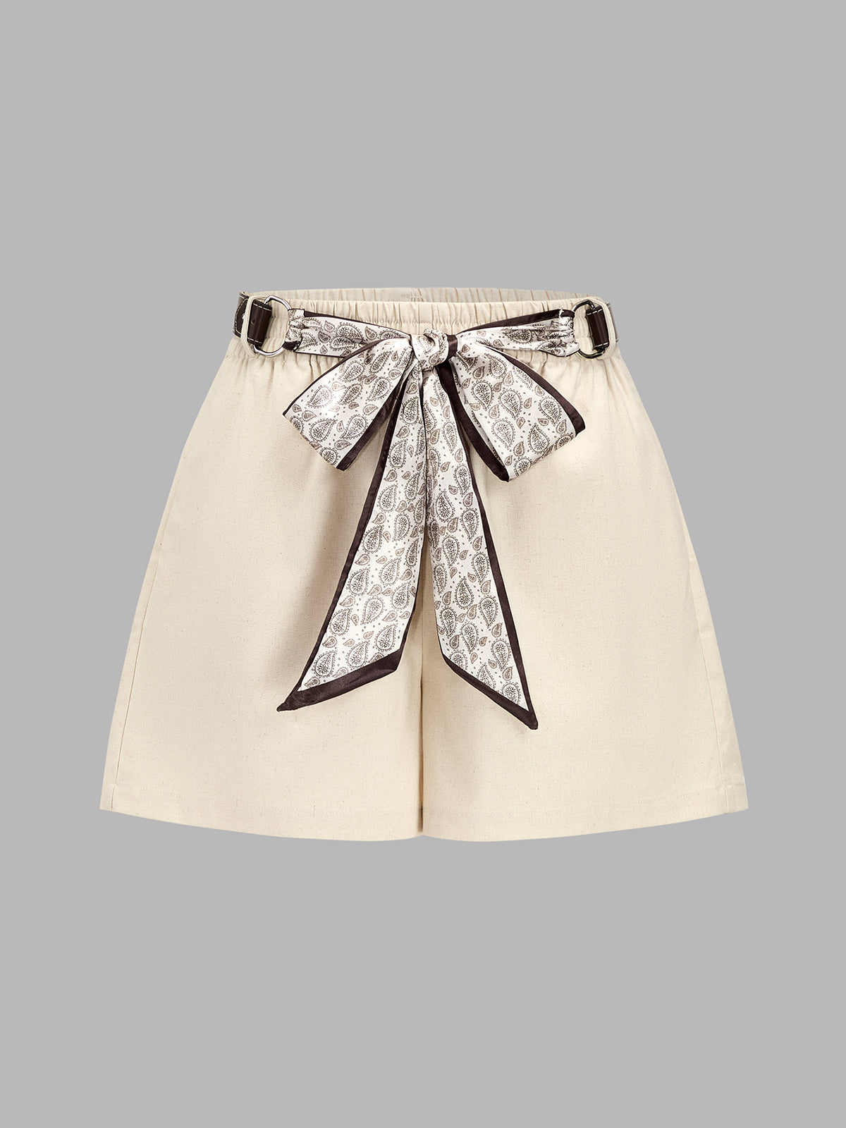 Casual Bow Tie Waist Linen Blend Shorts