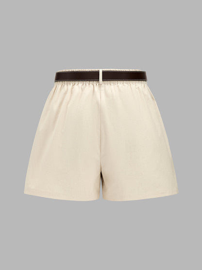 Casual Bow Tie Waist Linen Blend Shorts