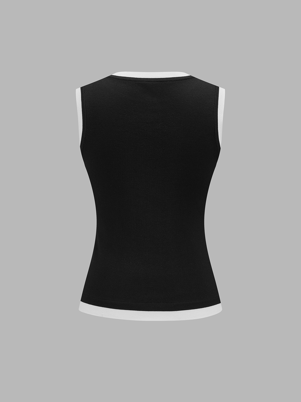 Contrast Trim Button Front Sleeveless Knit Top