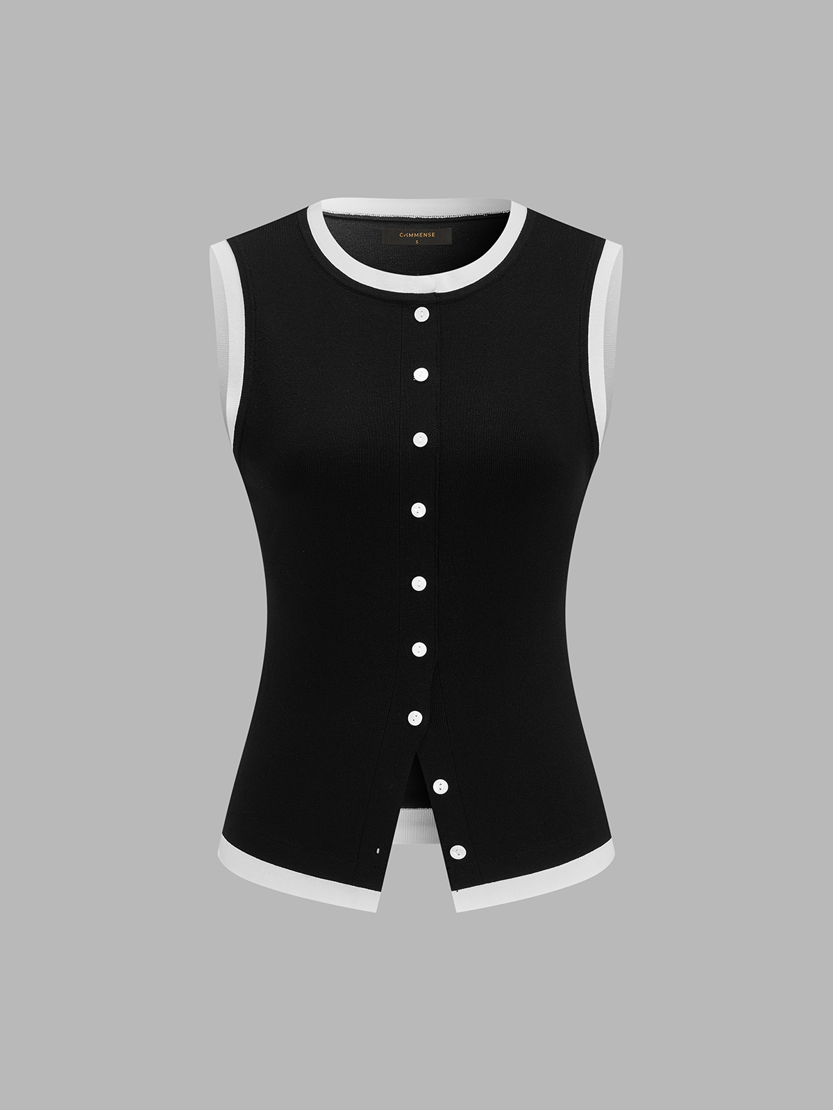 Contrast Trim Button Front Sleeveless Knit Top