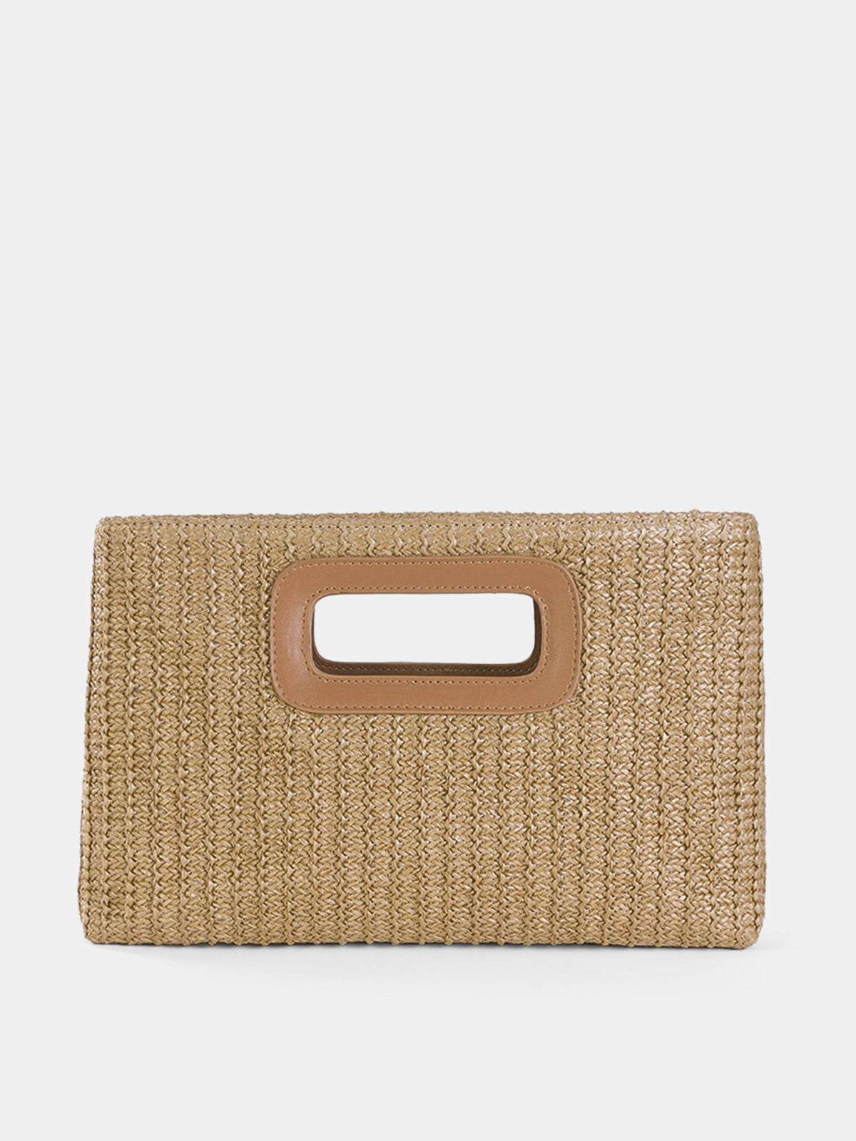 Straw Woven Cutout Handle Clutch Bag