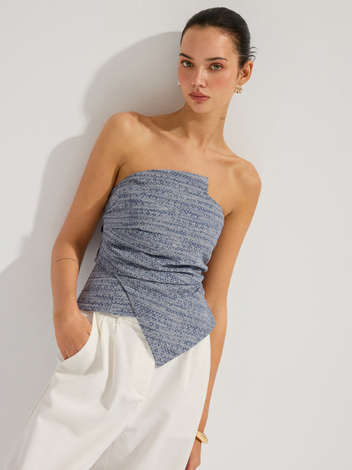 Geometric Print Strapless Ruched Top